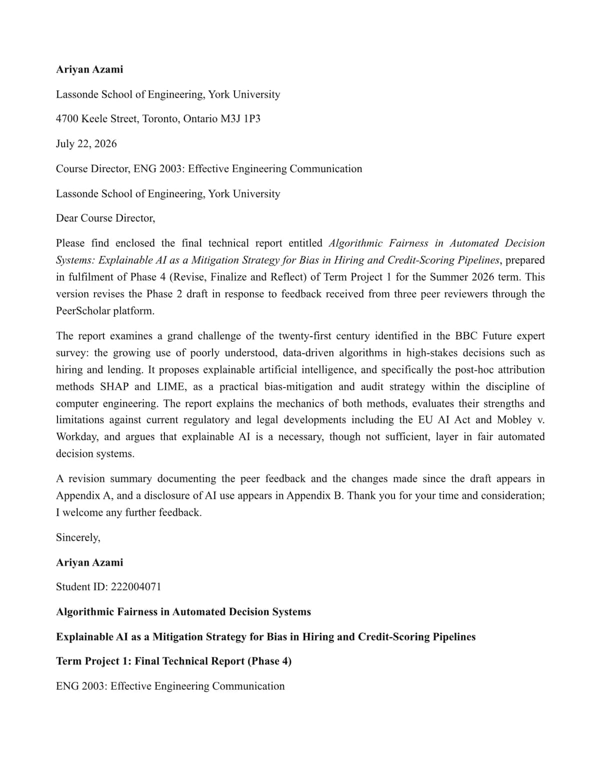 First page of Algorithmic Fairness in Automated Decision Systems (final technical report)